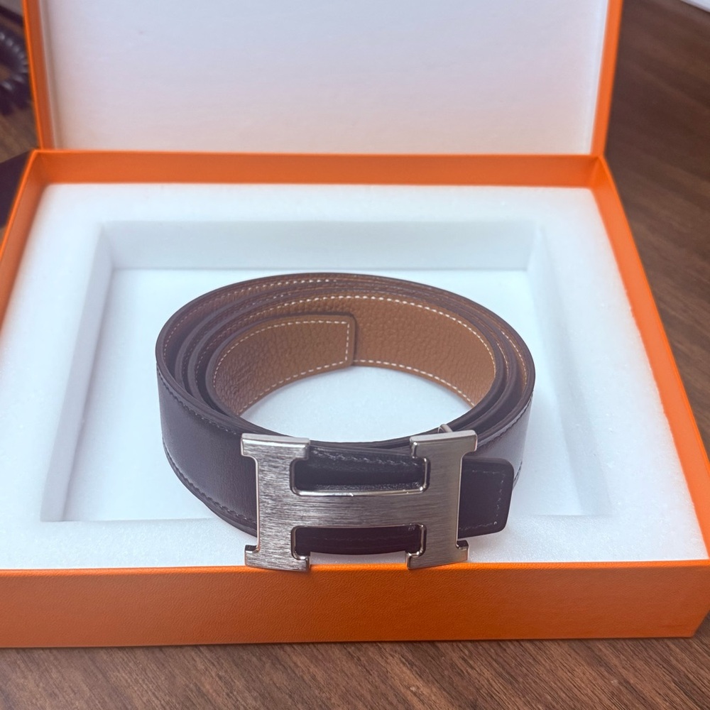 Hermes Brown Leather Belt with Iconic H Buckle